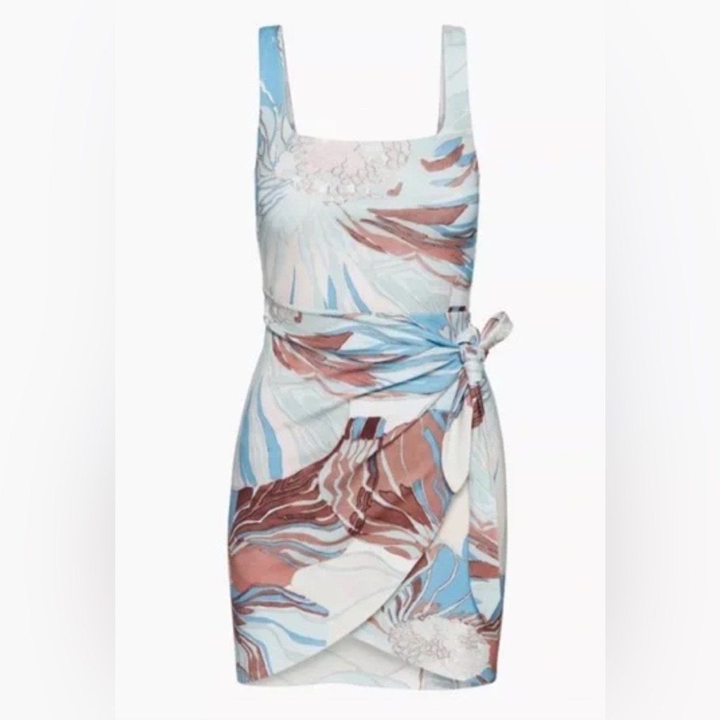 Aritzia Blue And Brown Abstract Mini Dress